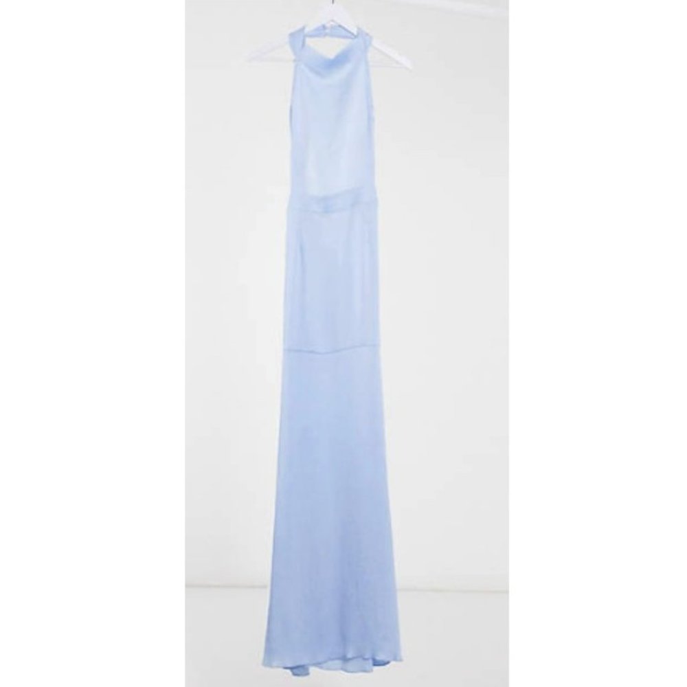 MISSGUIDED Baby Blue Satin/Crepe High Neck Halter Maxi Dress